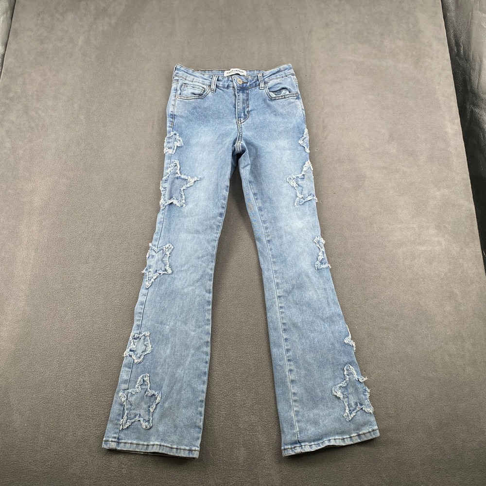 Ashley Mason Bootcut Jeans Womens 0/24 Blue Denim Cotton Stretch Star Patchwork